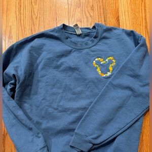 Navy Blue Crewneck Sweatshirt with Mickey Mouse pumpkins and fall Floral